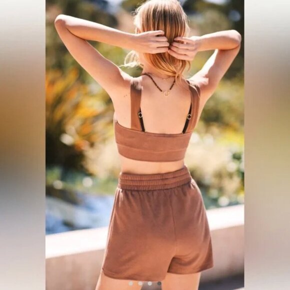 Anthropologie Dolan Two Piece Crop Top Shorts Set L NWOT Brown Shimmer Lounge - Picture 7 of 12